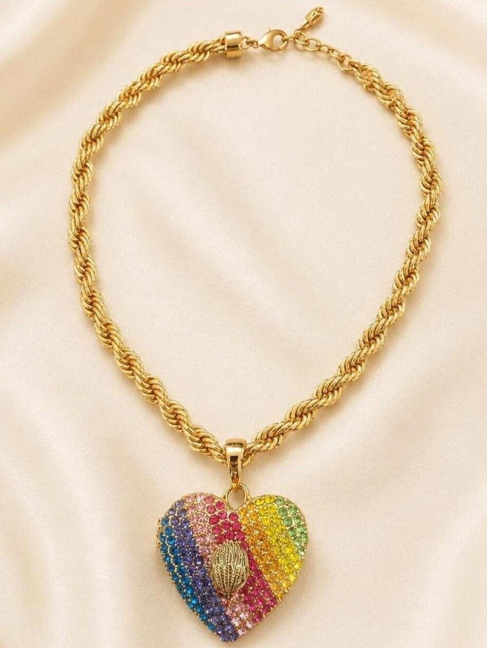 Kurt Geiger Gold-Tone Rainbow Crystal Heart Pendant Necklace